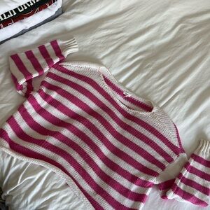 Aerie Striped Pink and White Women's Sweater